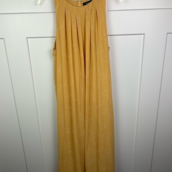 Theory Size 10 Midi Maxi Dress Adelina Ginkgo Leaf Yellow Sleeveless - Picture 2 of 7